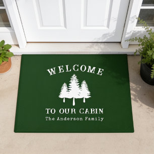 Welcome Lake House Rustic Trees Forest Green Doormat