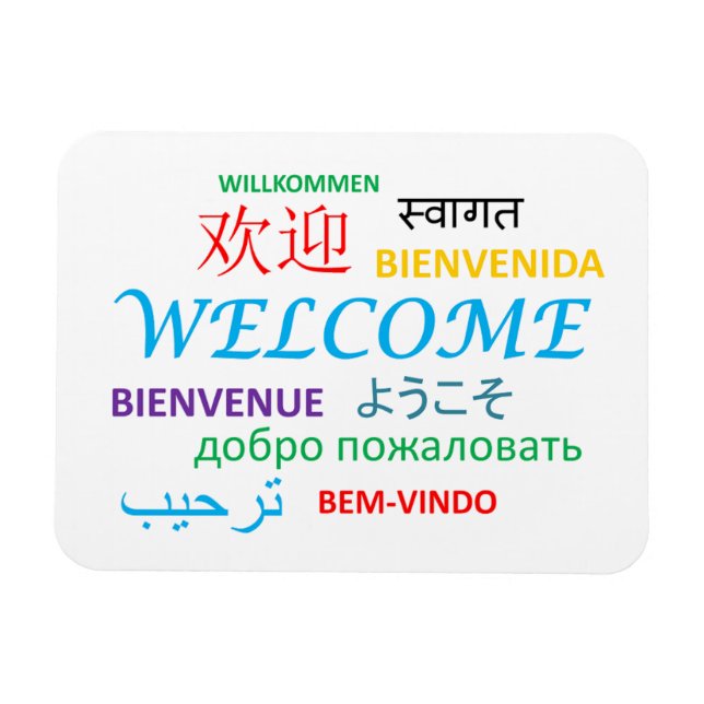 WELCOME LANGUAGES COLOURFUL GREETINGS MAGNET (Horizontal)