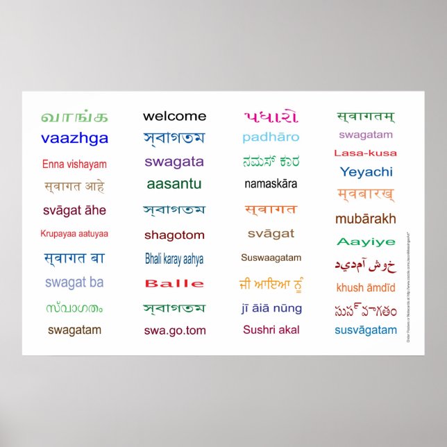 WELCOME : Languages of INDIA - 5 Sizes / White Poster (Front)