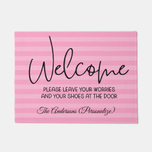 Welcome Leave Your Worries Shoes At Door Quote  Doormat