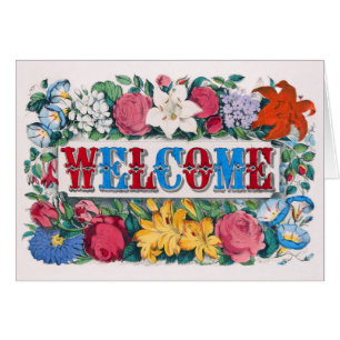 Welcome Lettering Roses Lilies Flower Garden