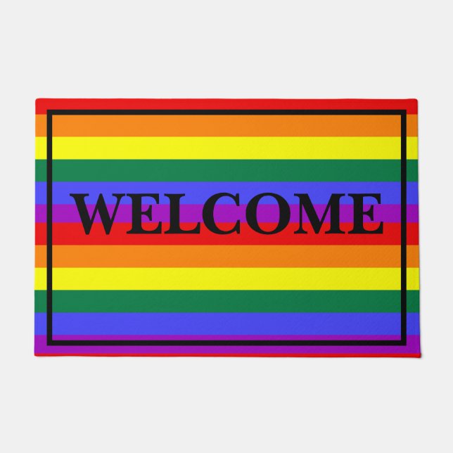  Welcome  LGBT Colours Bordered Doormat (Front)