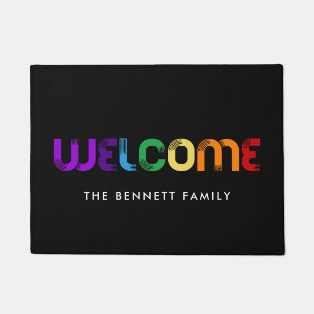 Welcome LGBT rainbow flag Doormat (Front)