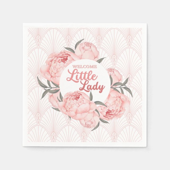 Welcome Little Lady Blush Pink Peony Napkin (Front)