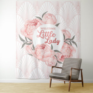 Welcome Little Lady Blush Pink Peony  Tapestry