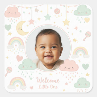 Welcome Little One Baby Photo Keepsake Square Sticker