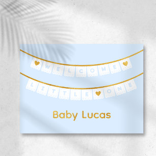 Welcome Little One Blue Baby Congratulations Card