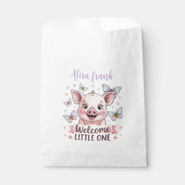 Welcome Little One- Cute Piglet Baby Shower Favour Bag (Front)