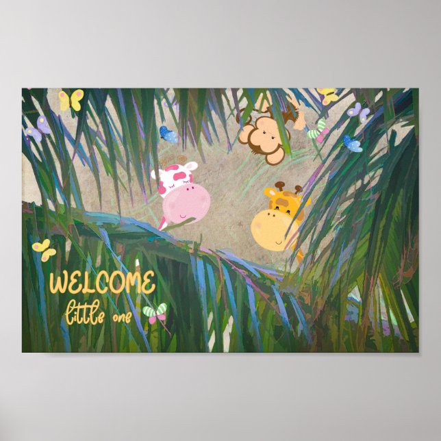 Welcome Little One Jungle Theme Nursery Art Poster (Front)