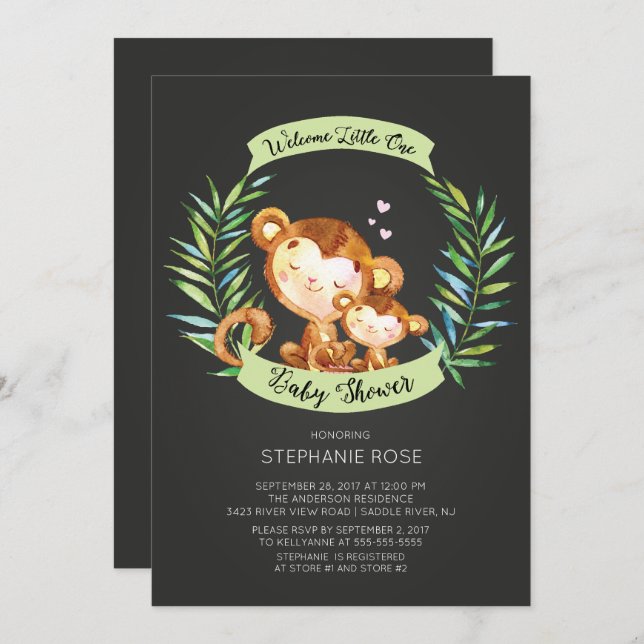 Welcome Little One Monkey Baby Shower Invitation (Front/Back)