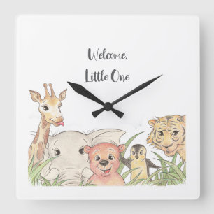 Welcome Little One Safari Baby Congratulations Square Wall Clock