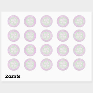 Welcome Little One shower Sweet pink bow plaid Classic Round Sticker