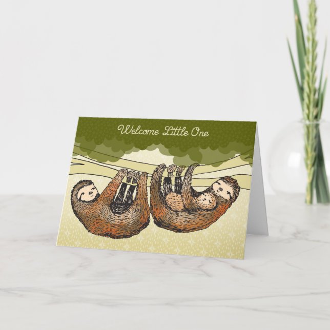 Welcome Little One - Sloths with Baby - New Baby Announcement (Front)