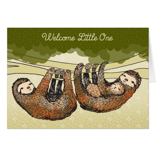 Welcome Little One - Sloths with Baby - New Baby Card