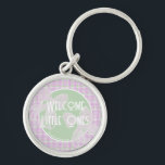 Welcome Little Ones- Twin pink bows Key Ring<br><div class="desc">Sweet little keychain in honor of twin girls.hand illustrated Coquette style sheer bows perched on a pink and mint plaid.</div>