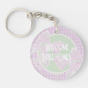 Welcome Little Ones-Twin Pink Coquette bows Key Ring