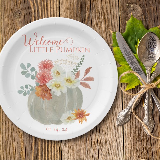Welcome Little Pumpkin Watercolor Baby Shower Paper Plate (Creator Uploaded)