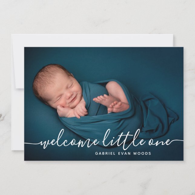 Welcome Littlle One Photo Collage  Modern Birth  Announcement (Front)