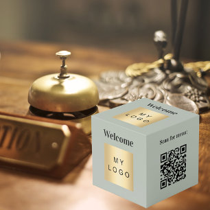 Welcome logo QR code olive green menu table Cube