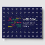WELCOME Love Joy Peace Hebrew Personalised Blue Guest Book<br><div class="desc">Keep the memories of your special gatherings alive by collecting your guests' thoughts in this subtly stylish dark blue and grey Guest Book. The placeholder text is customisable, so you can change the description, eg. to your family name, etc. The words LOVE JOY PEACE are also written in Hebrew (and...</div>