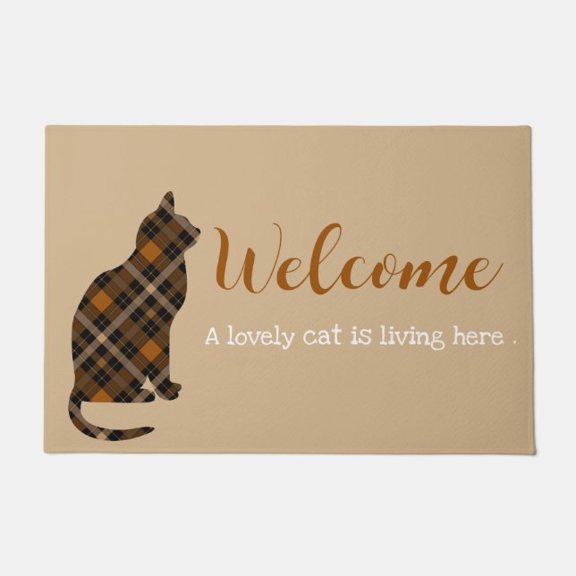 Welcome - lovely plaid cat doormat (Front)