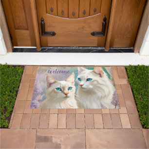 Welcome Lynx Point Siamese Cat Portrait Art Doormat