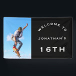 Welcome Male 16th Birthday Party Photo Black Banner<br><div class="desc">Welcome Male 16th Birthday Party Photo Black. A fully customisable design,  simply replace the sample photo with your own of high resolution and personalise the text to your details. You can also change the black background and text colour and style if you wish via the Customise Further option.</div>