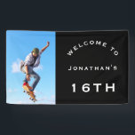 Welcome Male 16th Birthday Party Photo Black Banner<br><div class="desc">Welcome Male 16th Birthday Party Photo Black. A fully customisable design,  simply replace the sample photo with your own of high resolution and personalise the text to your details. You can also change the black background and text colour and style if you wish via the Customise Further option.</div>