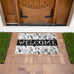 WELCOME MAT Cute Potted Plants Pattern Cactus 