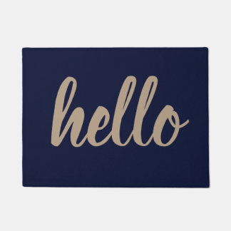 Welcome Mat Hello Outdoor/Indoor Navy Blue/Taupe!