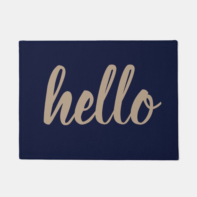 Welcome Mat Hello Outdoor/Indoor Navy Blue/Taupe! (Front)