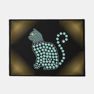 Welcome Mat Jeweled Rhinestone Cat