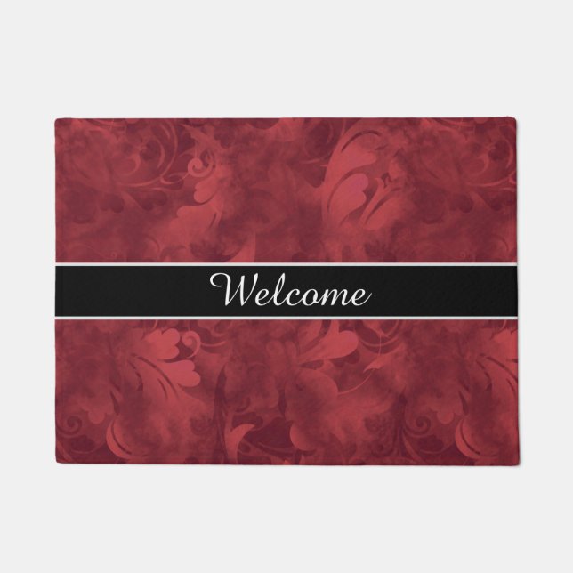 Welcome Mat Ruby Red Feather Pattern (Front)