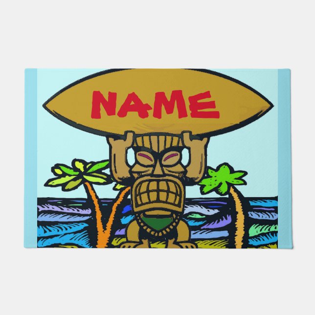 Welcome Mat, Tiki & Surf Board Doormat (Front)