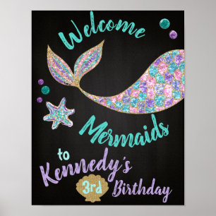 Welcome Mermaids, Mermaid Birthday Sign, Chalk Poster