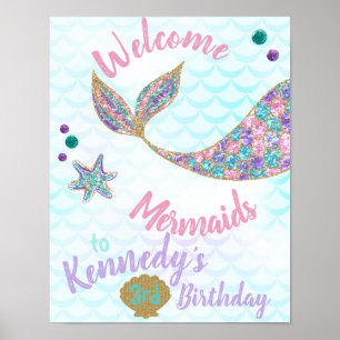 Welcome Mermaids, Mermaid Birthday Sign, Poster