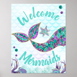 Welcome Mermaids, Mermaid Birthday Sign, Wall art