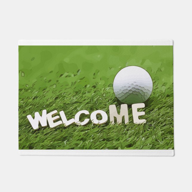 Welcome message with golf ball doormat (Front)