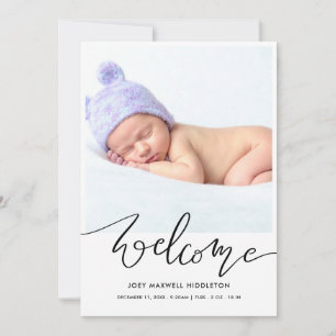 Welcome Modern Script Birth Announcement