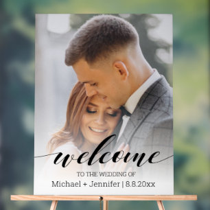 welcome modern script wedding faded photo  acrylic sign