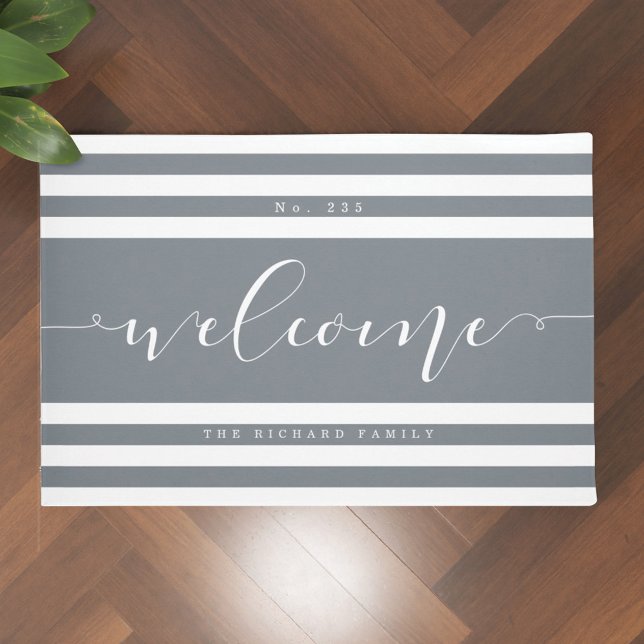 Welcome Modern Stripe House Number & Family Name Doormat (Creator Uploaded)