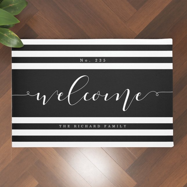 Welcome Modern Stripe House Number & Family Name Doormat (Creator Uploaded)