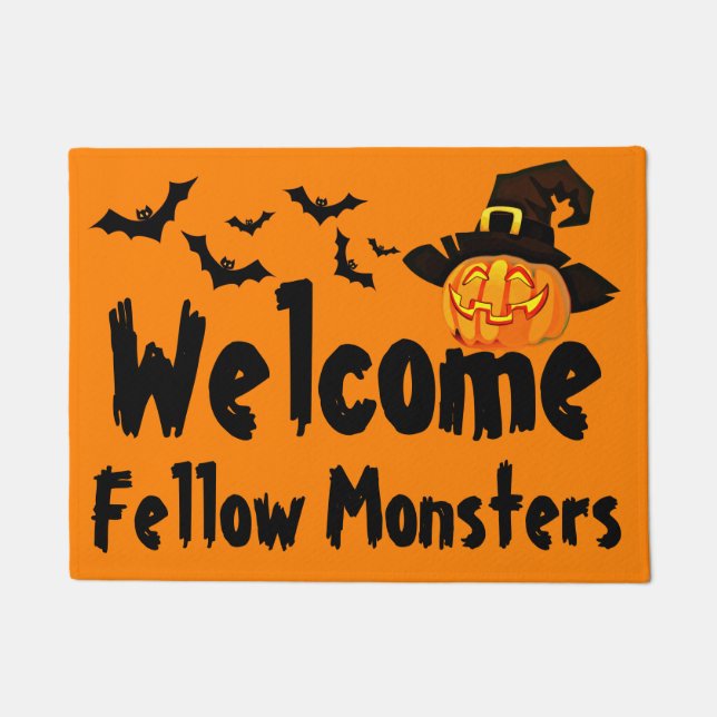Welcome Monsters Jack O'Lantern Doormat (Front)