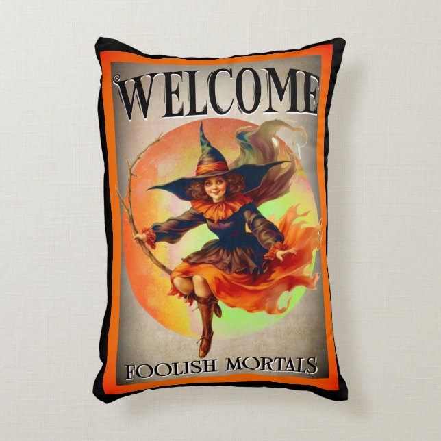 Welcome Mortal Halloween Witch  Decorative Cushion (Front(Vertical))