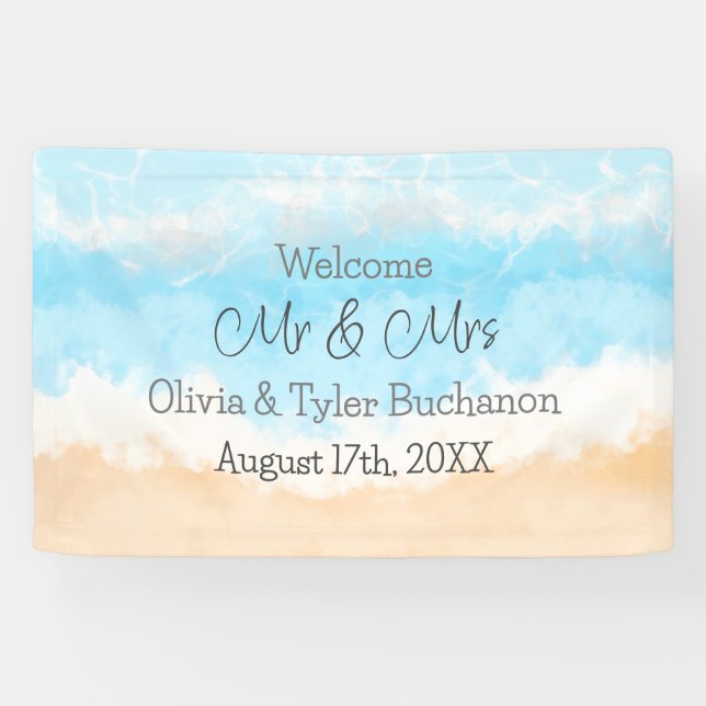 Welcome Mr and Mrs Coastal Wedding  Banner (Horizontal)