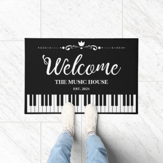 Welcome Music House Black and White Custom Text Doormat
