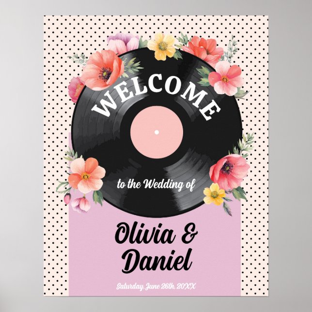 Welcome Music Record Wedding Floral 1950s Signs (Front)