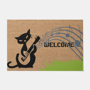 Welcome Musician Black Cat Mat, Simple  Doormat