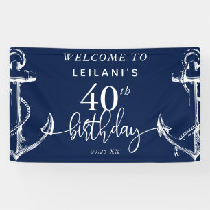 Welcome Nautical Anchor 40th Birthday Party Navy Banner