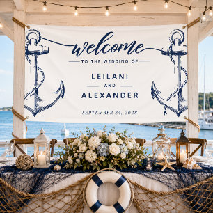 Welcome Nautical Anchor Wedding White Banner